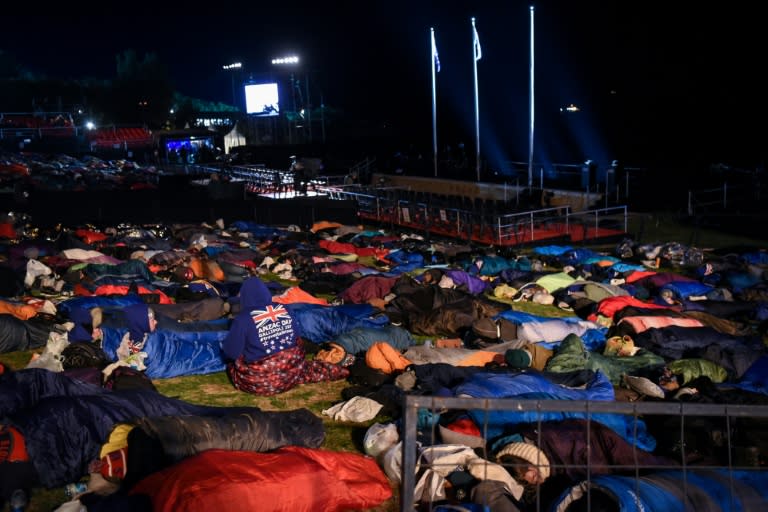 People sleep out before a dawn service marking Anzac Day in Gallipoli on April 25, 2017