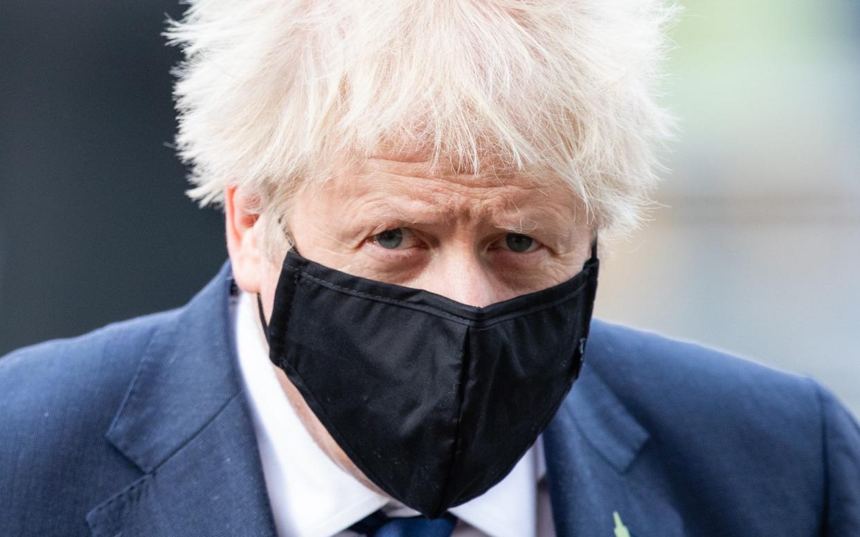 Boris Johnson wearing a black face mask - WireImage/Samir Hussein