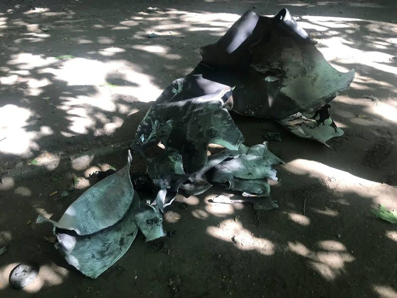 Debris lies at the site of the missile strike in Mykolaiv
