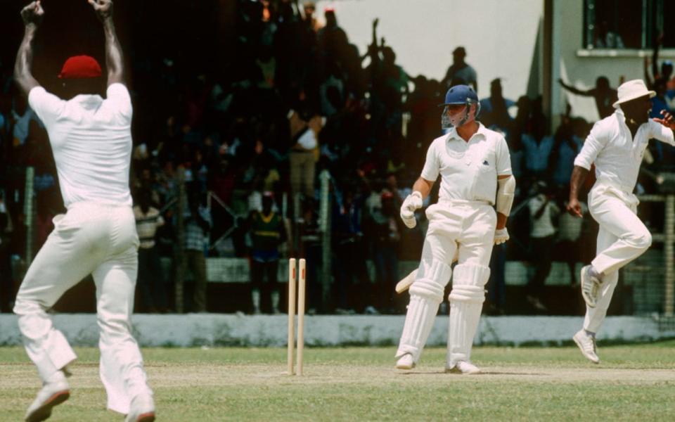 Boycott stares at his stumps in disbelief after being bowled by Holding for 0 - Patrick Eagar/Popperfoto