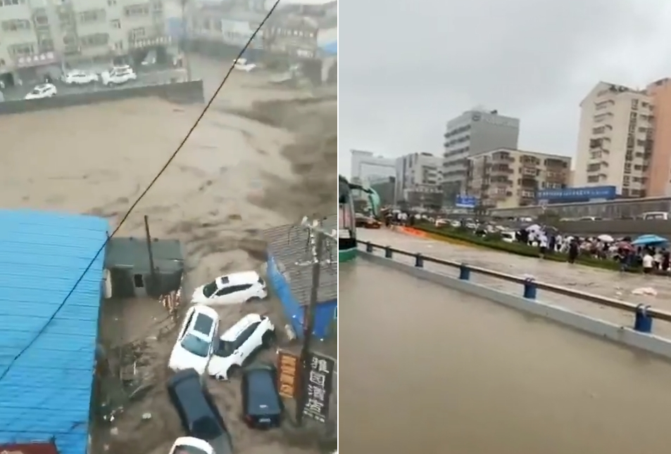 鄭州暴雨成災，市區汪洋一片。（翻攝自網路）