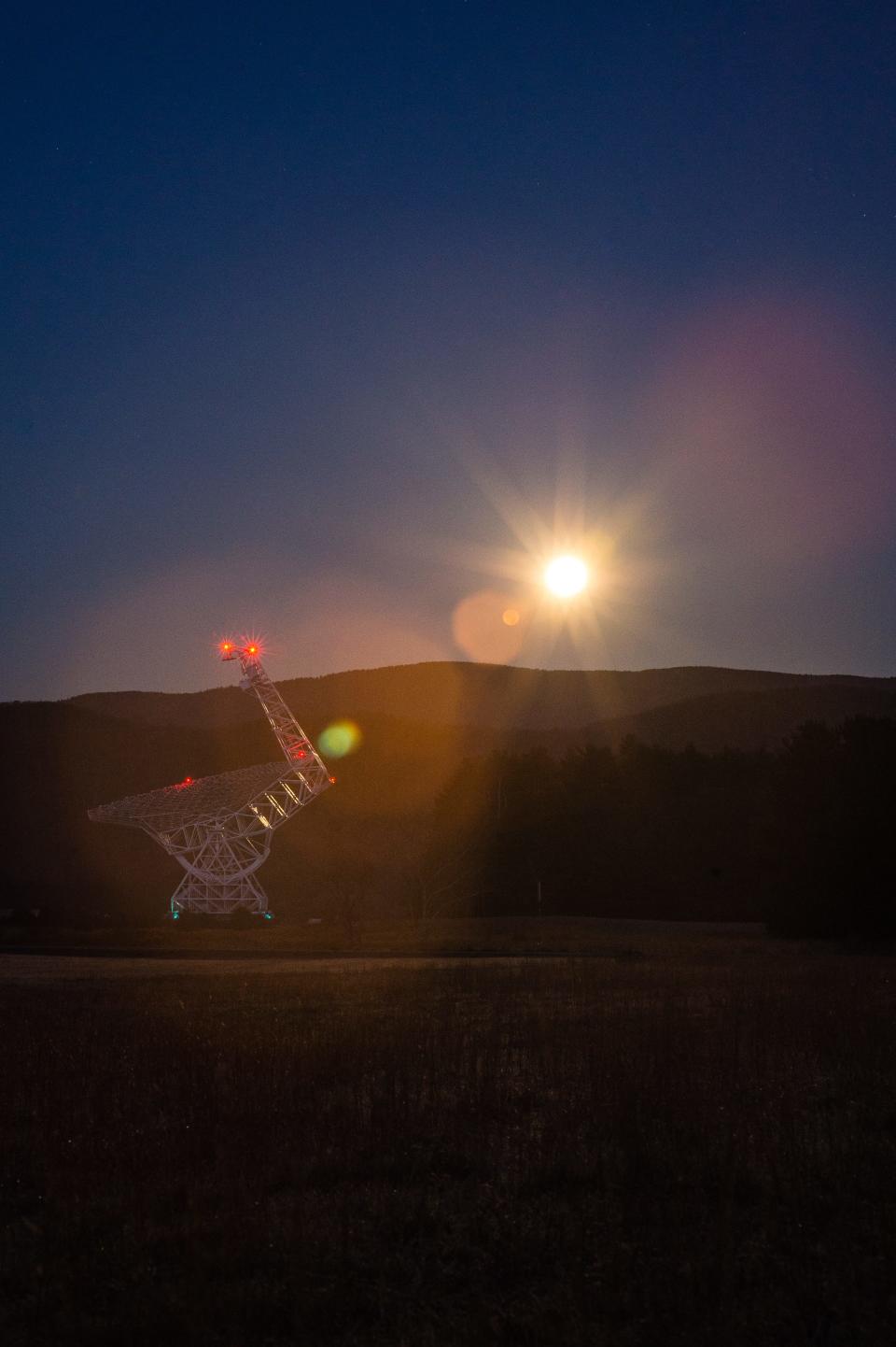 The rise of the "Beaver Moon," as seen near the Green Bank Telescope, Green Bank, West Virginia, 2016.