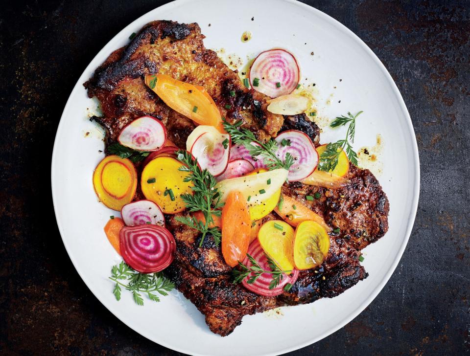 Honey-Turmeric Pork with Beet and Carrot Salad