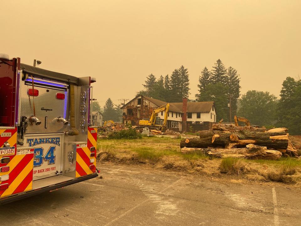 The Pocono Township Volunteer Fire Dept. was on site Wednesday, June 7, 2023, as the demolition of the Tannersville Inn continued.