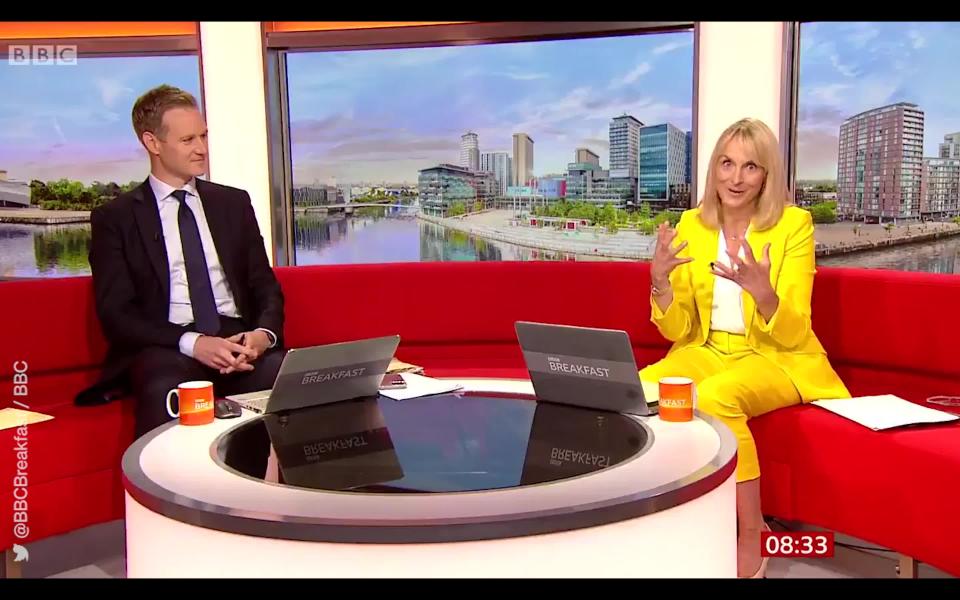 Dan Walker presenting <em>BBC Breakfast </em>with Louise Minchin (BBC)