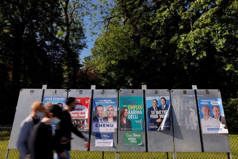 FILE PHOTO: Electoral panels ahead of the upcoming French regional elections in Cambrai