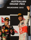 <b>Jenson Button démarre fort</b> <p>Jenson Button (McLaren) a remporté le Grand Prix de F1 dimanche à Melbourne (Australie), en devançant Sebastian Vettel (Red Bull) et son coéquipier Lewis Hamilton sur la ligne d’arrivée.</p>