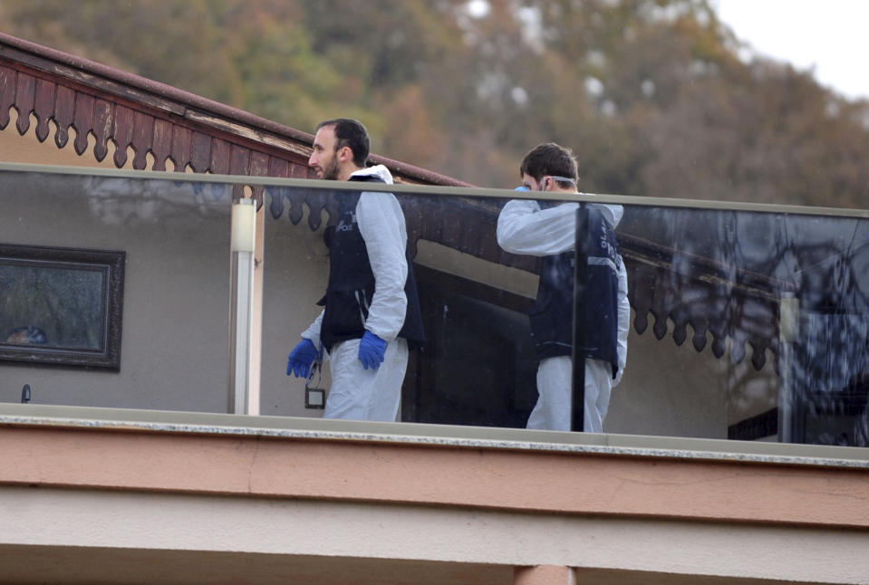 Turkish police, aided by sniffer dogs, search two adjoining villas in Yalova in northwest Turkey, Monday, Nov. 26, 2018, as part of an investigation into the killing of Saudi journalist Jamal Khashoggi, officials and news reports said. Crime scene investigators and other officials sealed off a villa near the town of Termal in Yalova province and later expanded their search to the grounds of a neighbouring villa, the state-run Anadolu agency reported.(DHA via AP)