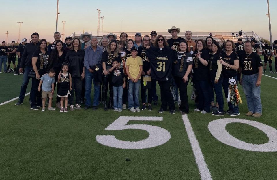 Former Hebbronville football player René Ramirez had his No. 31 jersey retired during a ceremony on Nov. 3.