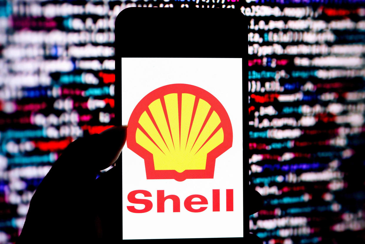 In this photo illustration, a Shell logo is seen displayed on a smartphone. (Photo Illustration by Avishek Das/SOPA Images/LightRocket via Getty Images)
