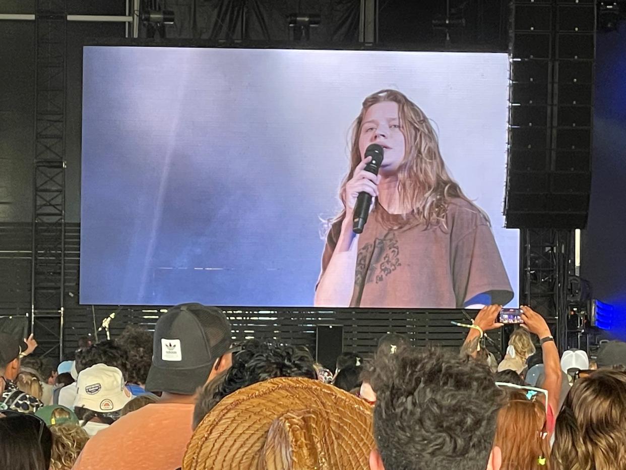 Norwegian singer-songwriter Marie Ulven Ringheim, known by her stage name girl in red, performs at the Mojave tent on April 16, 2022.