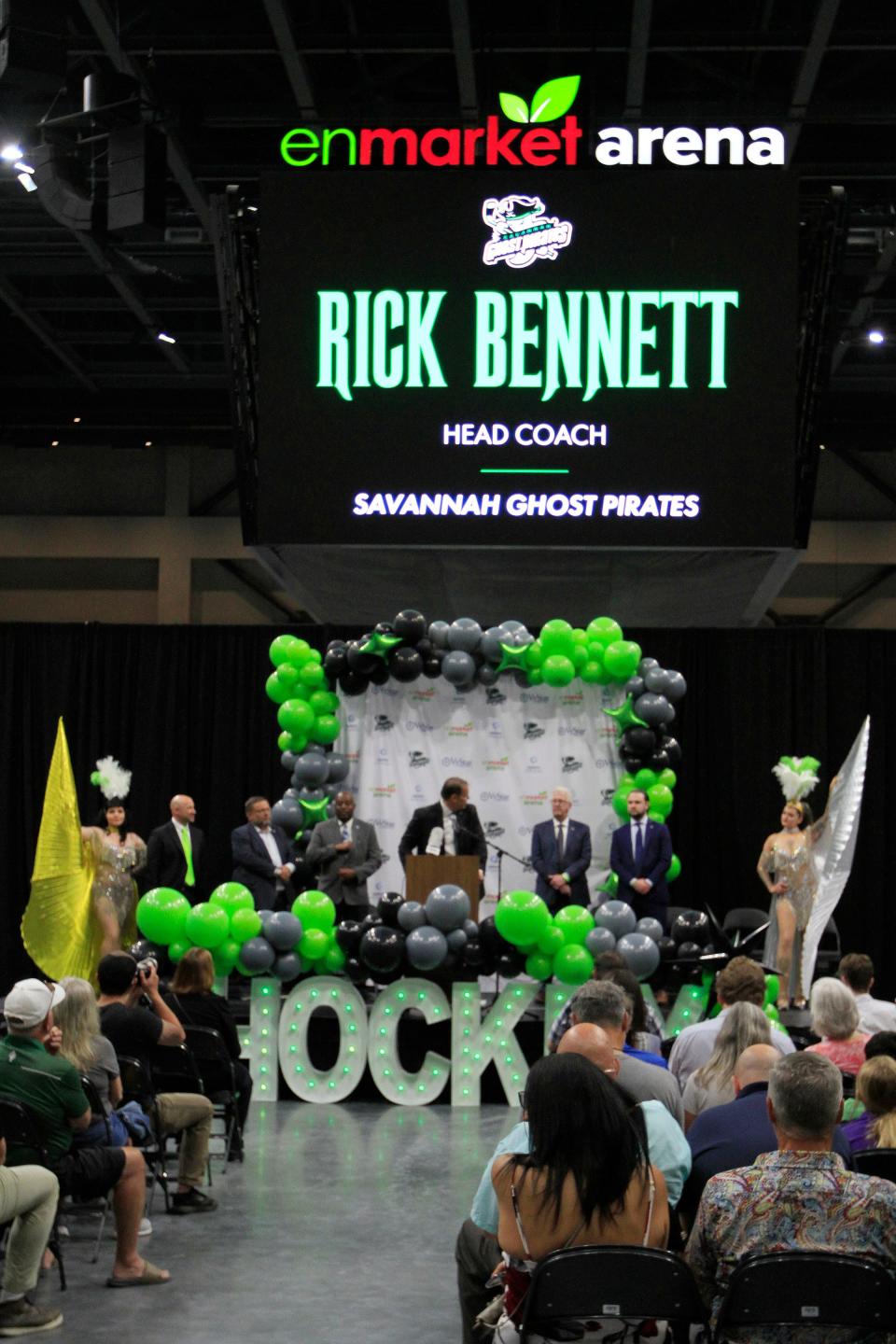 Rick Bennett is announced as the first Ghost Pirates head coach on Thursday at Enmarket Arena. The Vegas Golden Knights were announced as the NHL team affiliate.