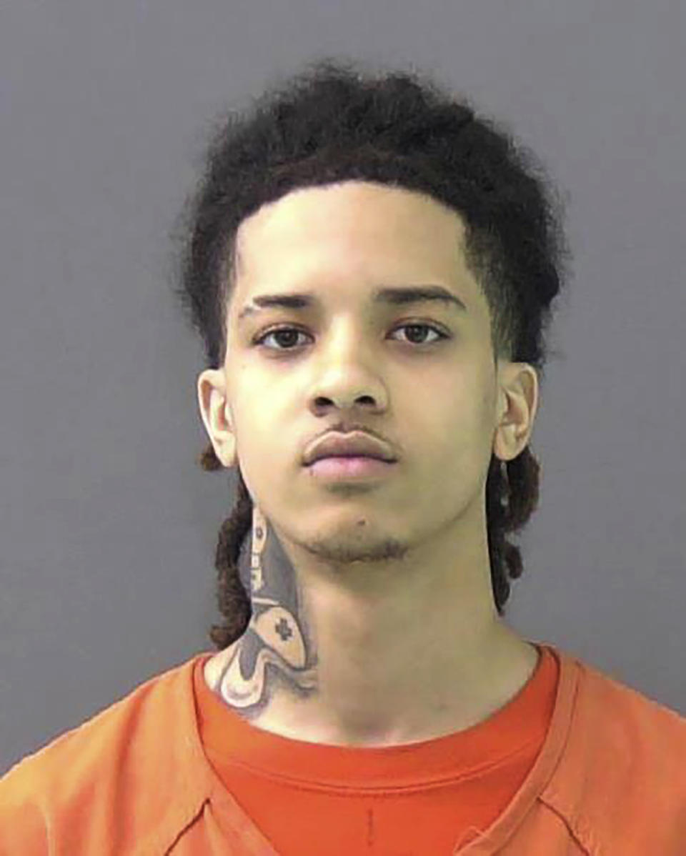 This March 9, 2023, booking photo provided by the Bell County Jail, in Texas, shows Christijan Stevens. On Monday, March 13, 2023, police said Stevens was arrested in connection with a January shooting at a hookah lounge in Austin that left two high school students dead and three other people seriously wounded. (Courtesy of Bell County Jail via AP)