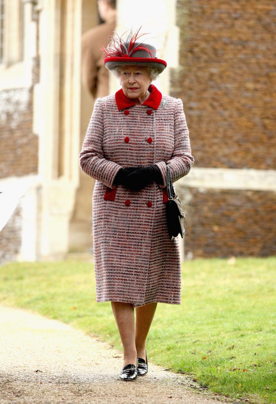 <p>Queen Elizabeth II attending Christmas Day service at St. Mary's Church in 2008.</p>