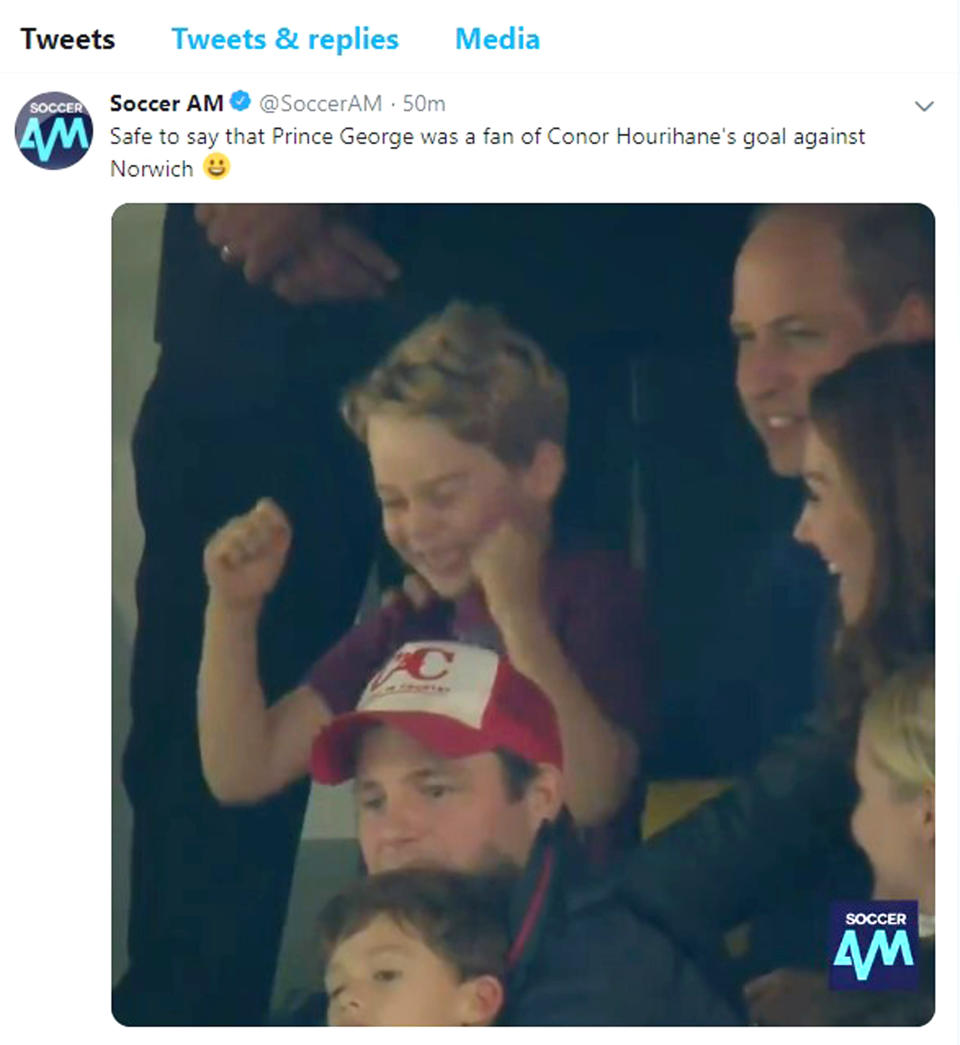  Prince George cheering on Aston Villa at Carrow Road in Norwich