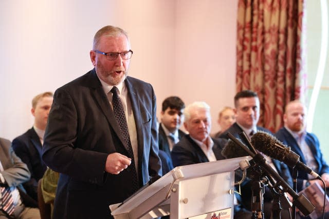 Doug Beattie speaks during his party’s manifesto launch at the Stormont Hotel in Belfast