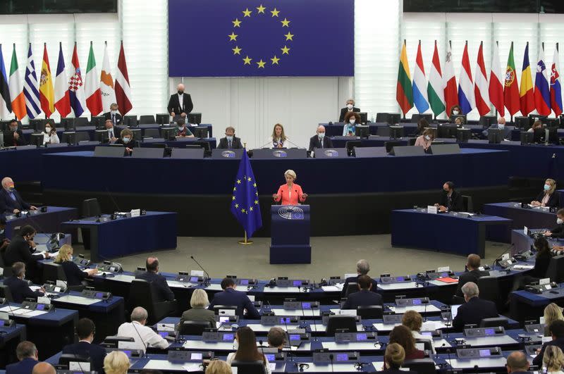 EU Commission President von der Leyen speaks at European Parliament in Strasbourg