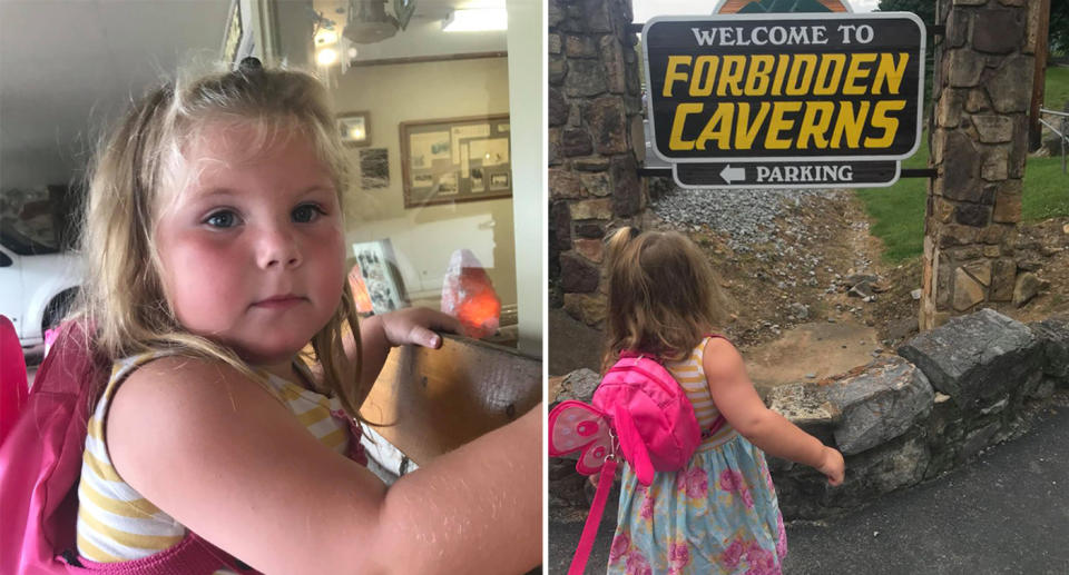 Melissa Beebes said her daughter, Stella, was excitedly clapping about their cave tour when they were told to leave. Source: Facebook/Melissa Beebes