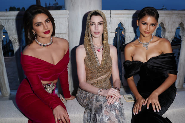 <p>VENICE, ITALY - MAY 16: Priyanka Chopra Jonas, Anne Hathaway and Zendaya attend the "Bulgari Mediterranea High Jewelry" event at Palazzo Ducale on May 16, 2023 in Venice. (Photo by Pietro S. D'Aprano/Getty Images for Bulgari)</p>