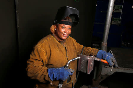 Welding instructor Darlene Thompson, 45, poses for a portrait at Los Angeles Trade-Technical College in Los Angeles, California, United States, June 27, 2016. REUTERS/Lucy Nicholson