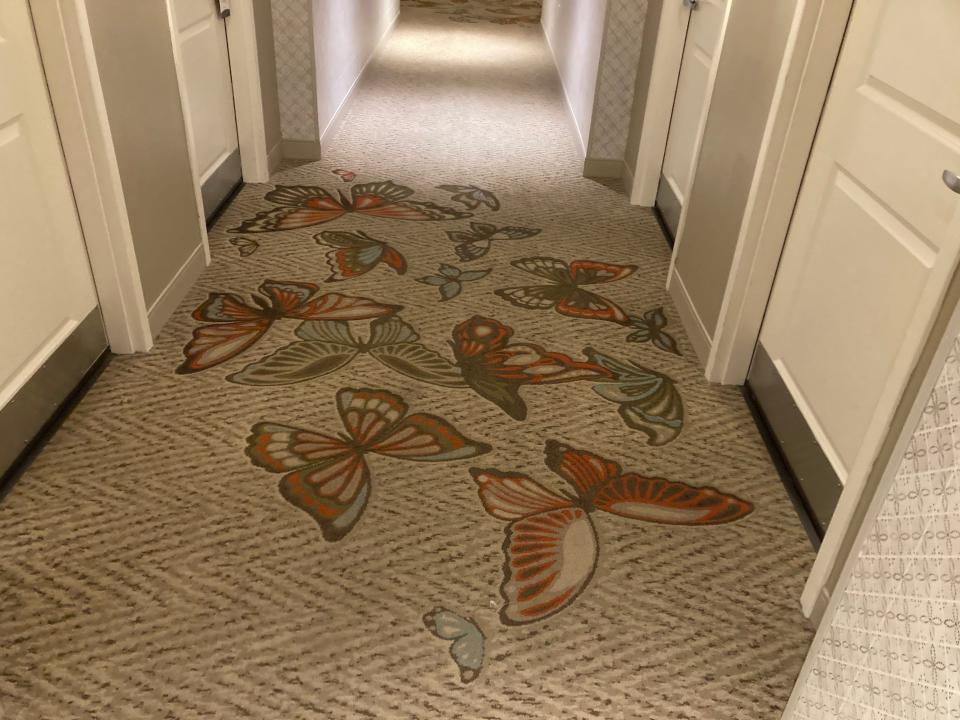 Carpet with butterfly designs at the Dollywood DreamMore Resort.