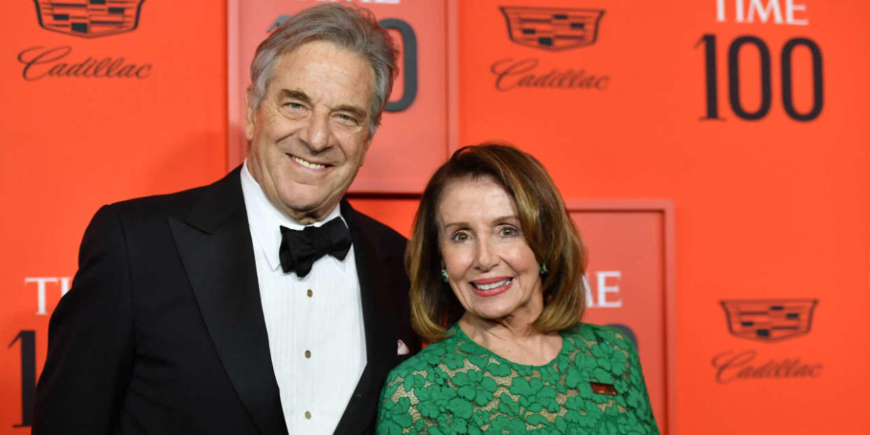 (FILES) In this file photo taken on April 23, 2019, US Speaker of the House of Representatives Nancy Pelosi (R) and husband Paul Pelosi arrive for the Time 100 Gala at Lincoln Center in New York. - An intruder attacked the husband of the US House Speaker Nancy Pelosi after breaking into their home in San Francisco on October 28, 2022, her office said, leaving him needing hospital treatment. (Photo by ANGELA  WEISS / AFP)