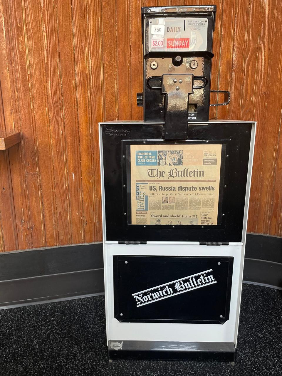 One of the last Norwich Bulletin newspaper vending machines.