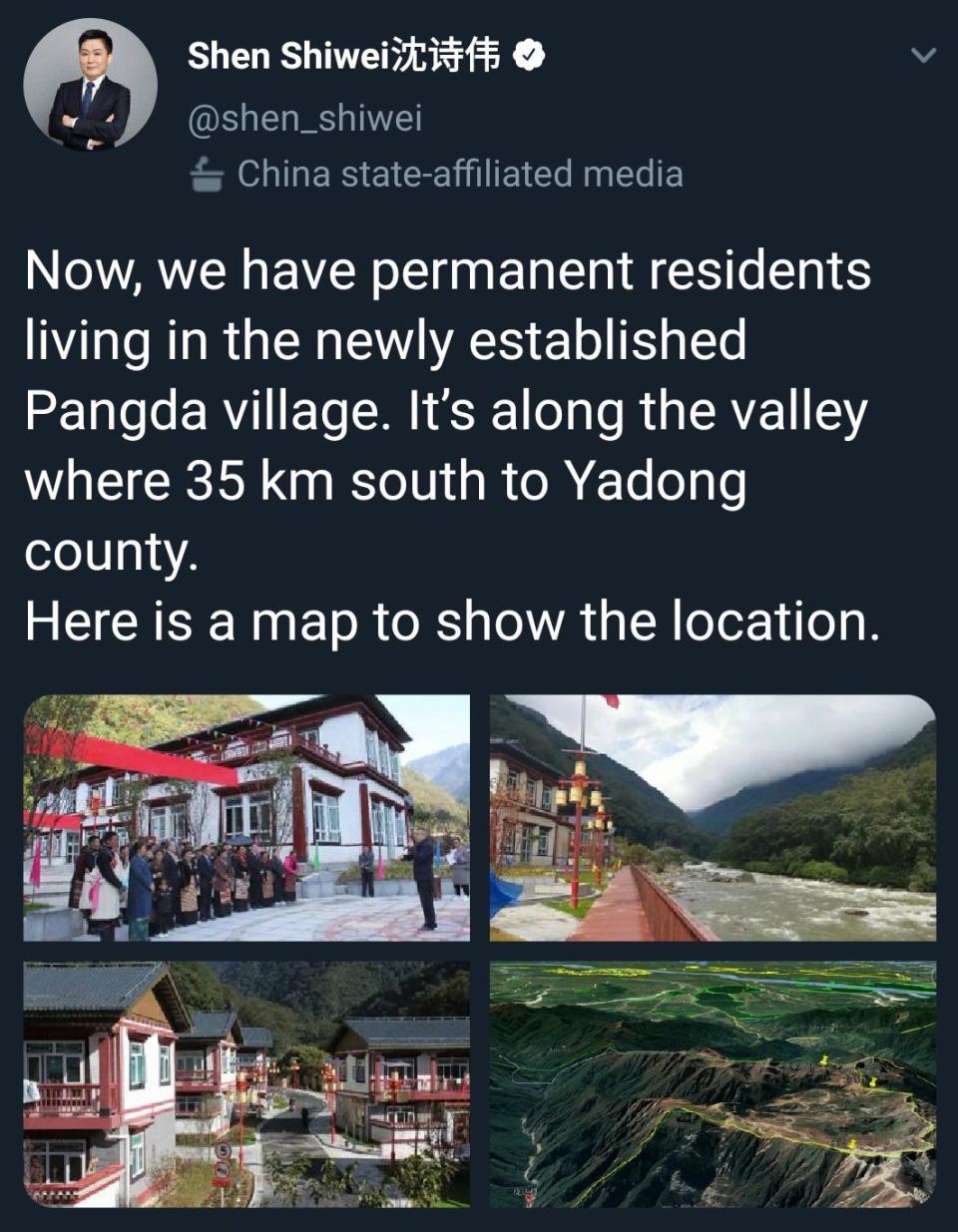 The now deleted tweet from Chinese media boasting about the Pangda village development. 