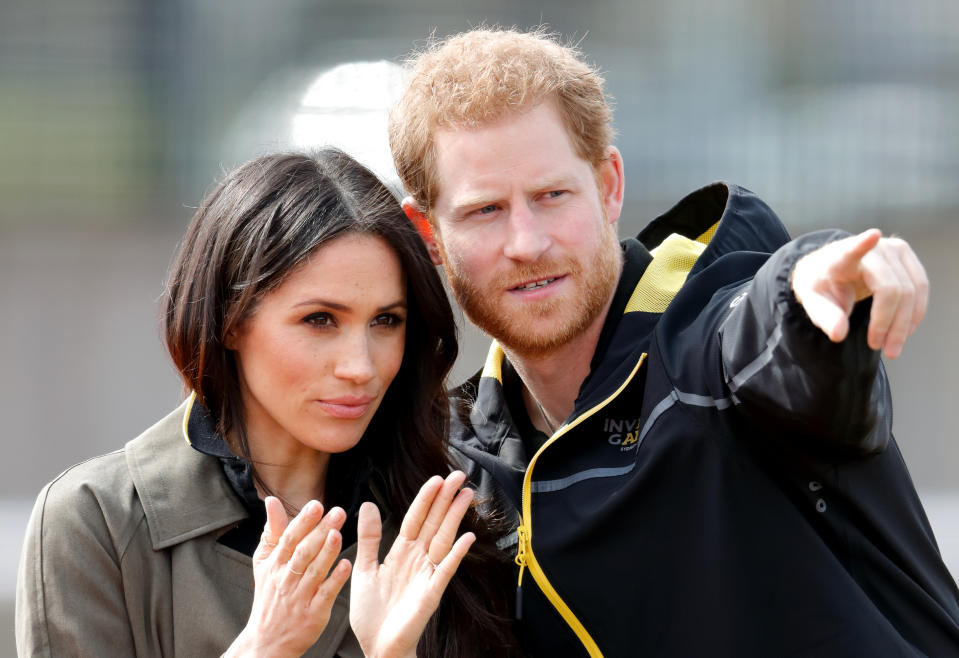 Meghan Markle and Prince Harry attend the UK Team Trials for the Invictus Games Sydney 2018 at the University of Bath on April 6, 2018 in Bath, England. 