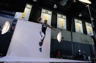 San Antonio Spurs guard Devin Vassell (24) poses for photos during the team's NBA basketball Media Day, Monday, Sept. 26, 2022, in San Antonio. (AP Photo/Eric Gay)