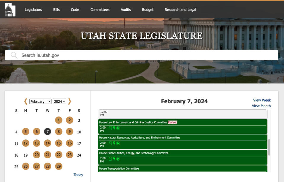 Screen shot of Utah’s legislative website