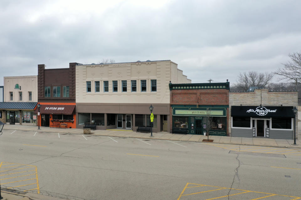 ROCKTON, ILLINOIS  - MARCH 24: A normally busy Main Street is deserted as the small businesses that line the business district remain closed after the governor instituted a shelter-in-place order in an attempt to curtail the spread of the coronavirus (COVID-19) on March 24, 2020 in Rockton, Illinois. Rockton is a town of about 7,500 people along the banks of the Rock river in Northern Illinois.  (Photo by Scott Olson/Getty Images)