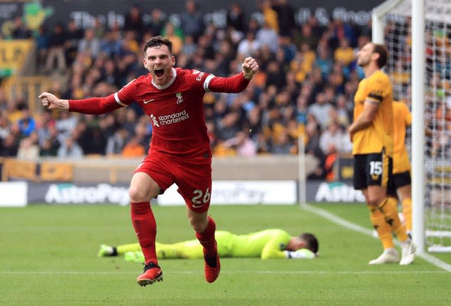 Andrew Robertson put Liverpool ahead late on at Molineux