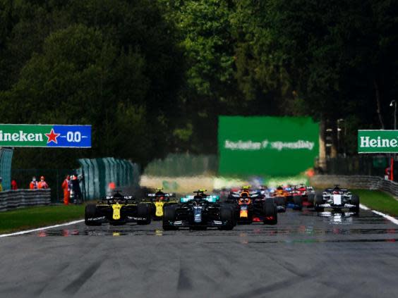 Ricciardo and Ocon (far left) made strong starts at Spa (Getty)