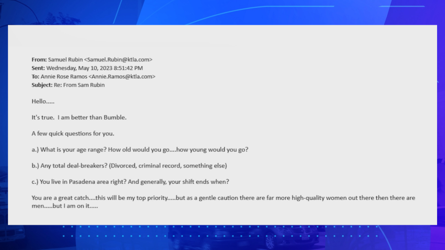 Annie Rose Ramos shared a copy of the questionnaire Sam sent her in his efforts as a matchmaker. (KTLA)