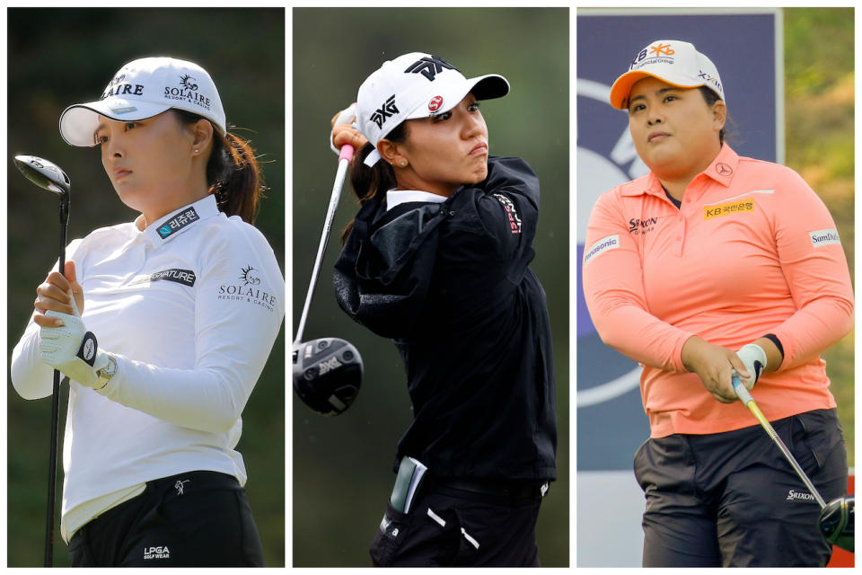 (From left) Women's golf world No.2 Ko Jin Young, world No.3 Lydia Ko and world No.4 Park In-bee have confirmed their participations at the 2022 HSBC Women's World Championship. (PHOTOS: Getty Images)