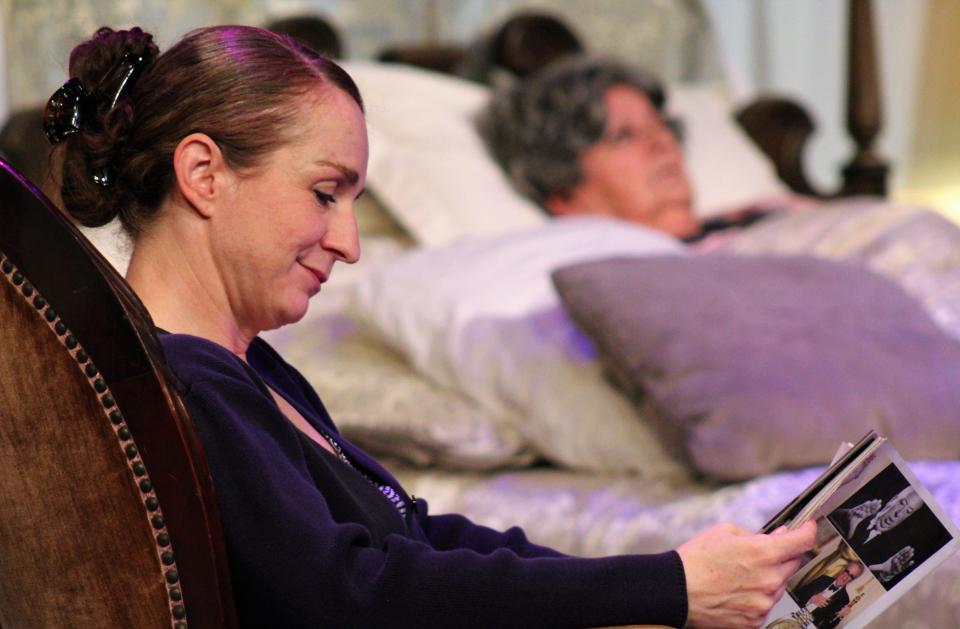 Alison Beach is the caretaker for a woman in her 90s. She reads a magazine while the woman, identified only as A, talks about her life after being put to bed to rest in this rehearsal scene from "Three Tall Women."