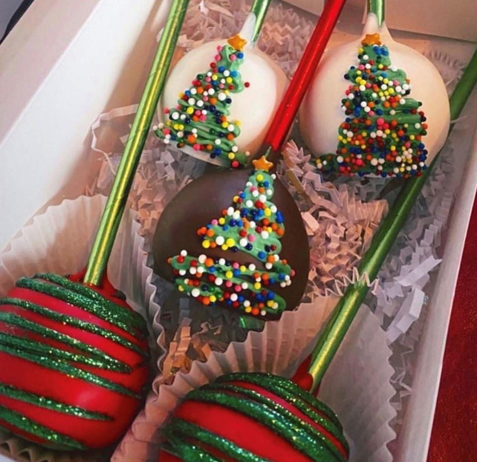 Holiday cake pops by Yonkers-based Baked by Vee. The certified home baker also offers DIY cookie kits, cookie platters and cocoa bombs.