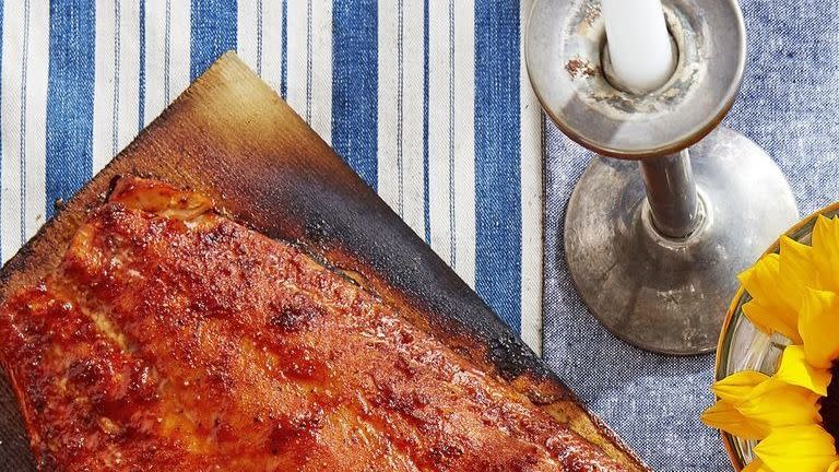 sweet and smoky salmon on a cedar plank