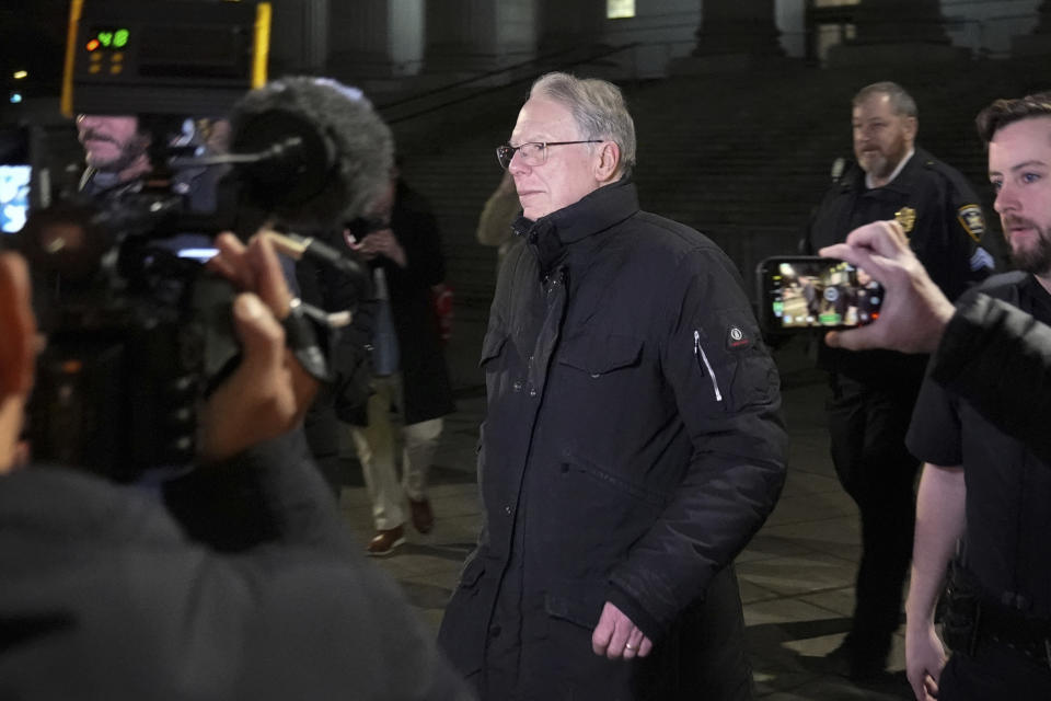 Wayne LaPierre, CEO of the National Rifle Association, leaves New York State Supreme Court, Friday, Feb. 23, 2024, in New York. (AP Photo/Frank Franklin II)