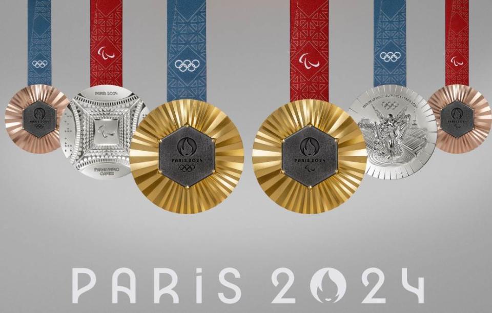 獎牌上鑲嵌的鐵片，全來自「艾菲爾鐵塔」Eiffel Tower的每一塊原鐵鐵片！ 圖片來源：巴黎奧運官網 Paris2024.org