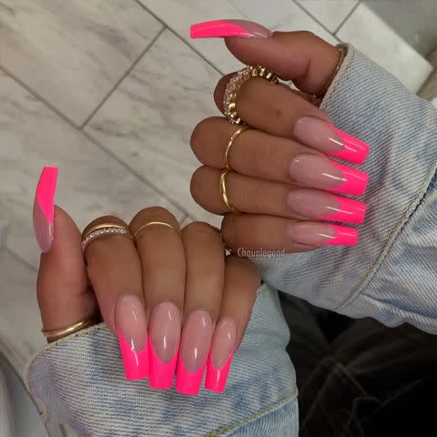 <p>If you're aiming for retina burning bright, you can't go far wrong with this pink neon design.</p><p><a href="https://www.instagram.com/p/BxqoD4Ine0T/" rel="nofollow noopener" target="_blank" data-ylk="slk:See the original post on Instagram;elm:context_link;itc:0;sec:content-canvas" class="link ">See the original post on Instagram</a></p>