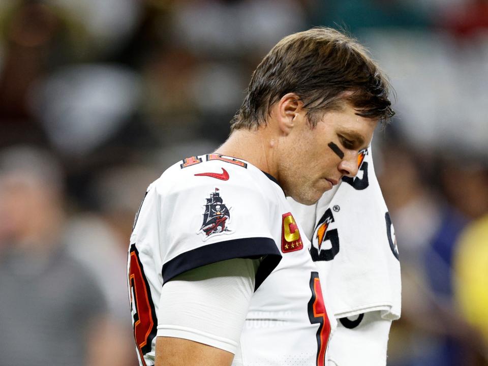 Tom Brady warms up before a game against the New Orleans Saints.