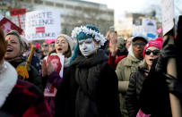 <p>People participate in the Second Annual Women’s March in Philadelphia, Pa., Jan. 20, 2018. (Photo: Jessica Kourkounis/Reuters) </p>