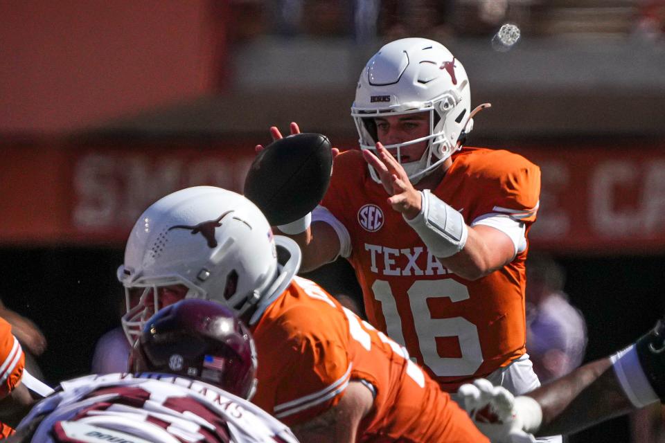 Texas quarterback Arch Manning had a solid performance in place of injured starter Quinn Ewers, leading the Longhorns to victories over Louisiana-Monroe and Mississippi State and to first place in both major college polls.