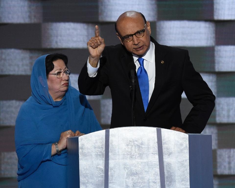 Khizr Khan addresses delegates at the Democratic National Convention on July 28. (Photo: Saul Loeb/AFP)