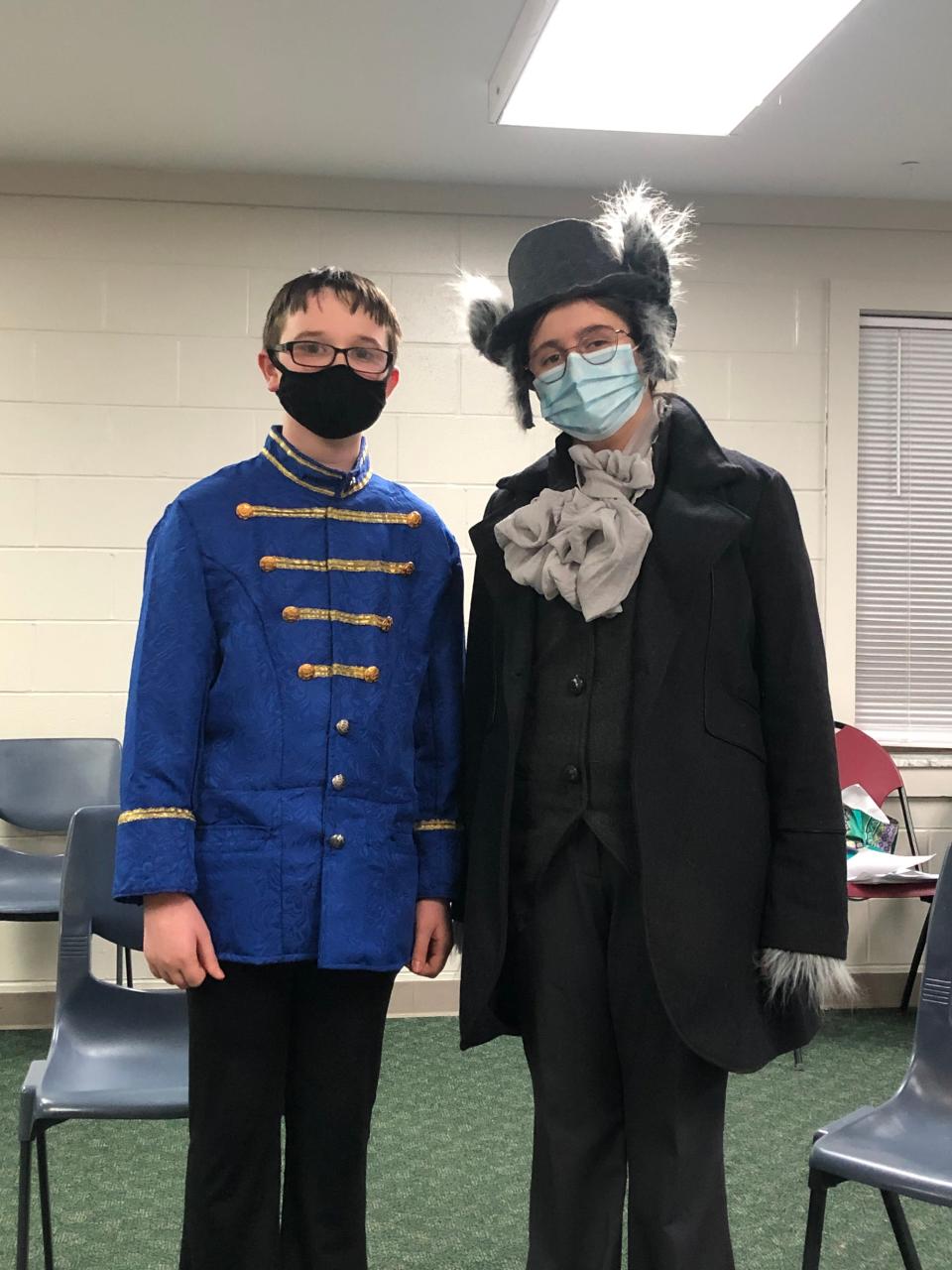 Logan Evans as Prince Charming and Abby Bauer as the Big Bad Wolf in the Worthington Community Theatre production of “A Fairy Tale Christmas Carol.”