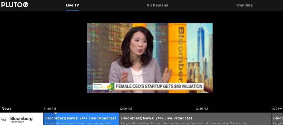 Home screen for Pluto TV from 2019.
