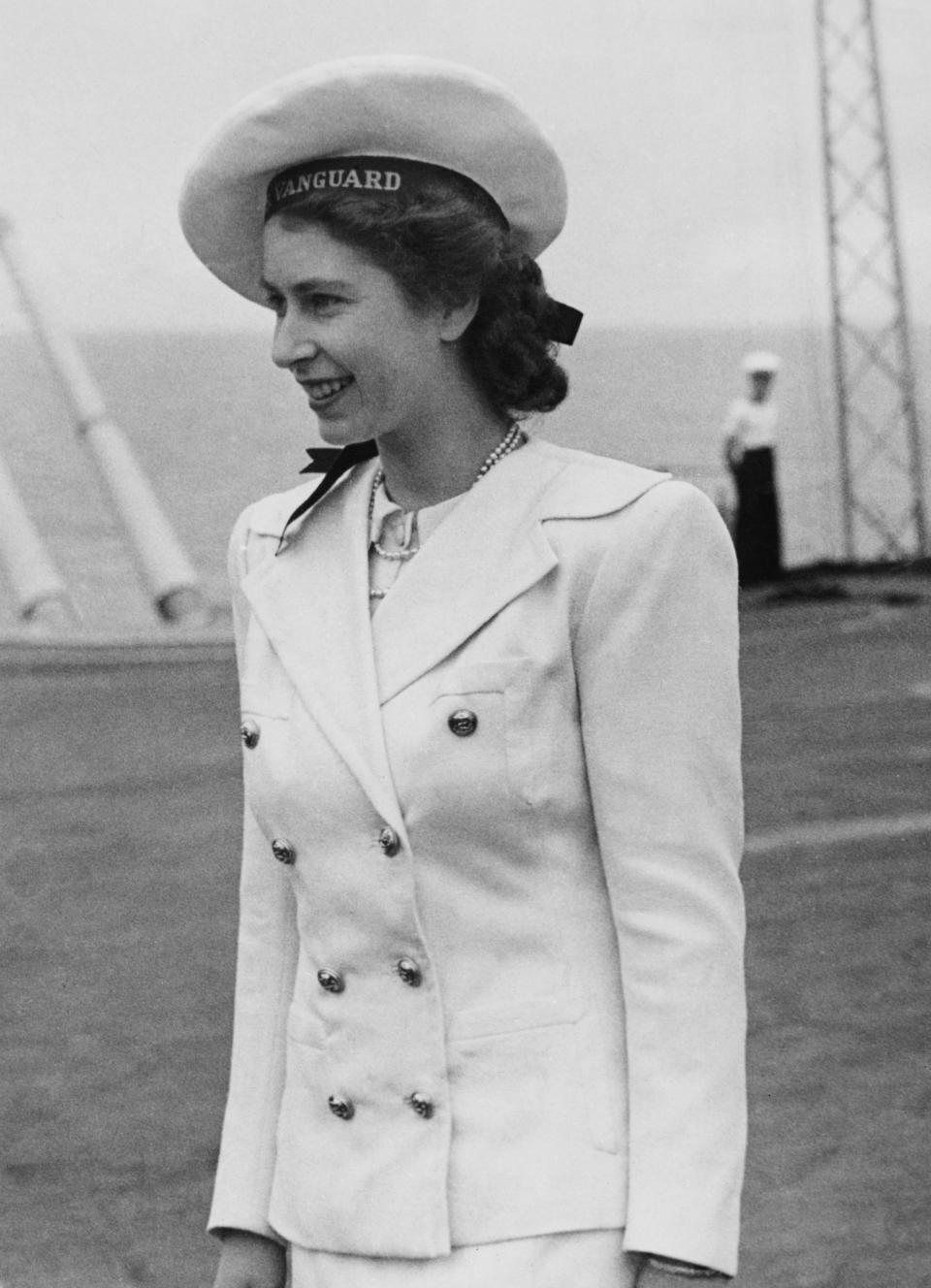 Princess Elizabeth on board the Royal Navy aircraft carrier in February 1947