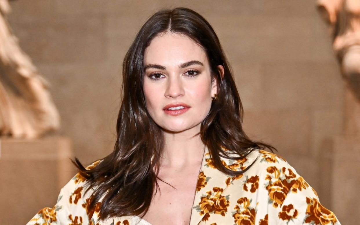 Lily James with enviably glossy locks at the ERDEM London Fashion Week Show in February